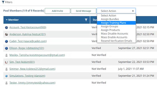 Administrative Center screen capture showing user list