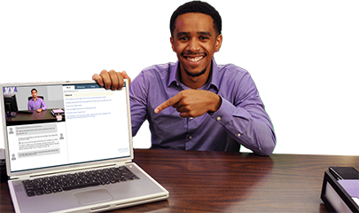 Happy user showing himself as a virtual role-player on the communication screen.